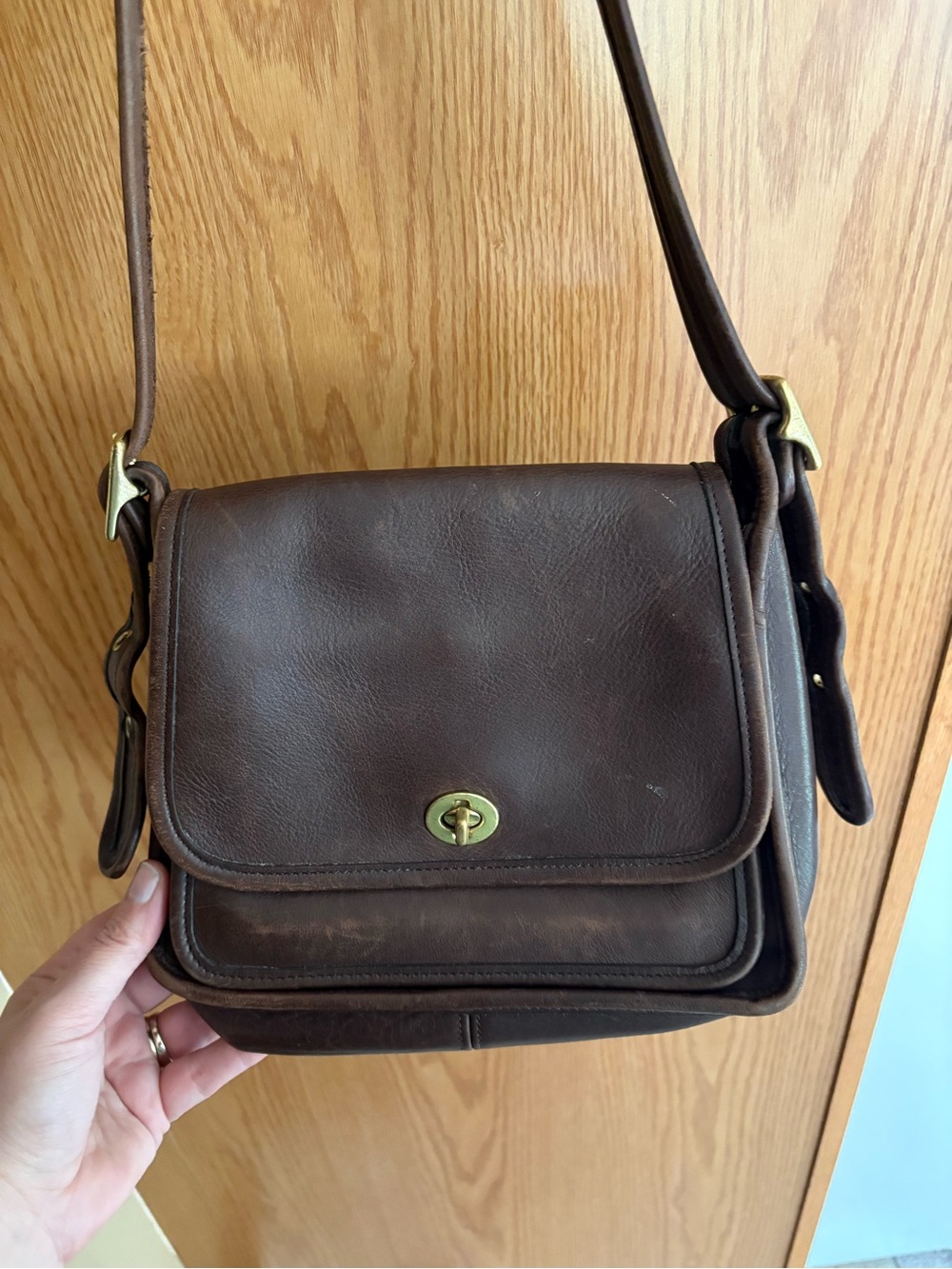 Coach Brown Leather Crossbody Messenger with Brass Turn-Lock